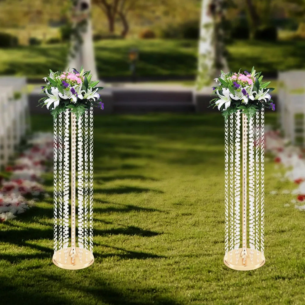 2 Pcs Wedding Centerpieces Flower Vases 35.4" Tall Chandelier Crystal Vase Gold Metal Flowers Stand for Party Tables Decorations