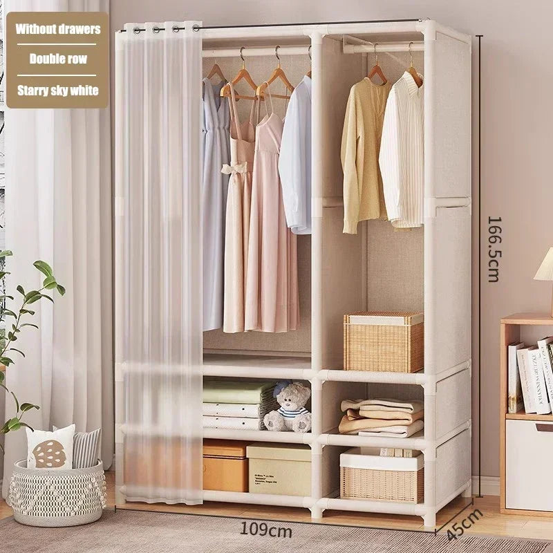 Simple Wardrobe Dustproof Wardrobe with Drawers Household Assembled Simple Storage Armoire Large Capacity Bedroom Furniture