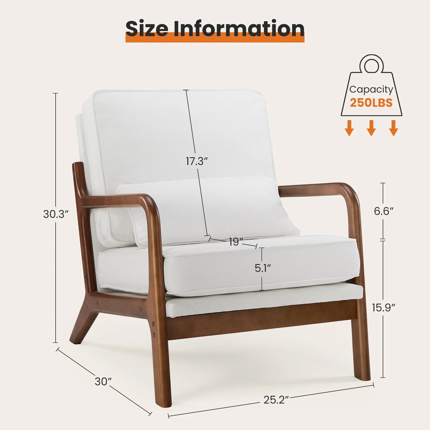 JHK Mid Century Single Living Room Sofa with Lumbar Pillow Upholstered Comfy Reading Chair With Wood Frame For Bedroom