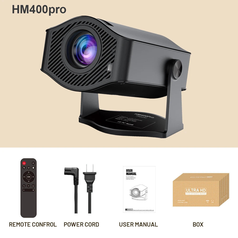 Projector Home Cinema Outdoor Projetor HM400pro VS HY300 PRO 4K Android 11 Dual Wifi6 200ANSI Allwinner H713 BT5.0 1280*720P
