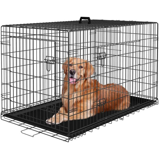 Large Dog Crate Kennel for Medium Large Dogs Metal Dog Cage Double-Door Folding Travel Indoor Outdoor Puppy Playpen