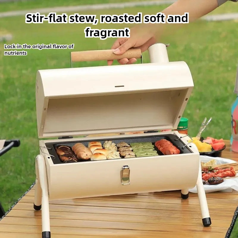 2-in-1 Portable Barbecue Charcoal Grill Frying Pan & Grill Suitable for Simple Kitchens Terraces Gardens Outdoor Cooking Camping
