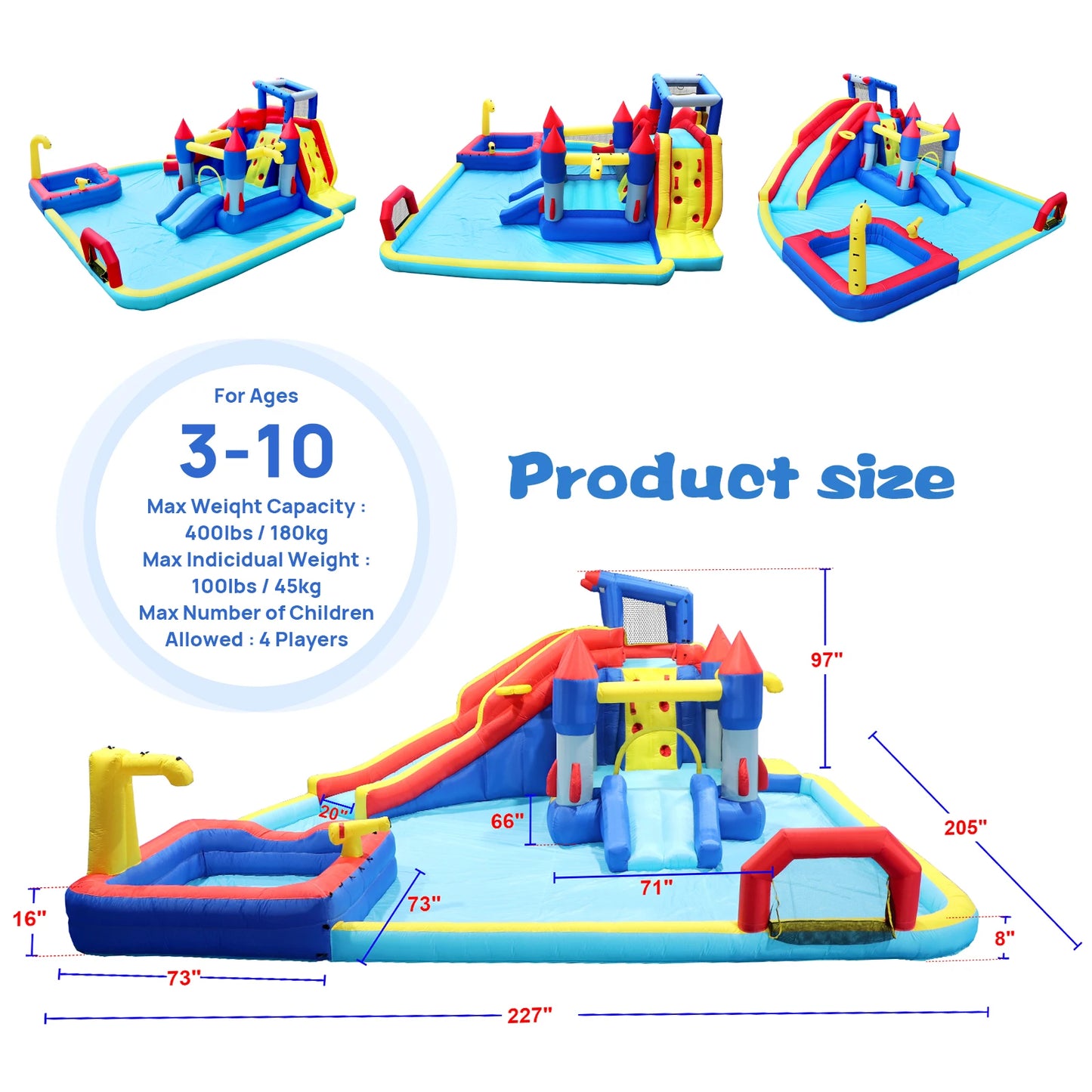 Inflatable Slide Water Park Trampoline Bouncing House Outdoor Garden For Endless Fun to Kids with Blower and Toys