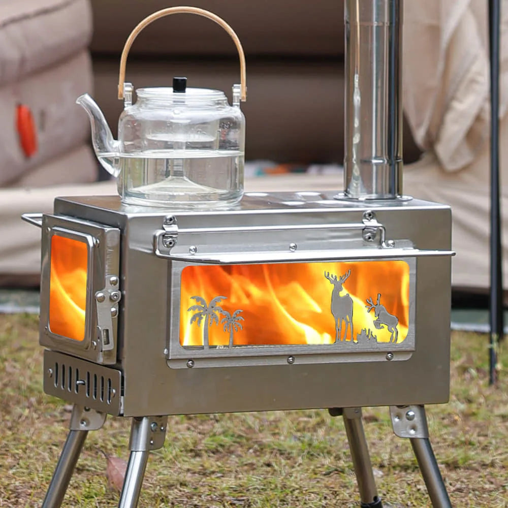 Portable Foldable Wood Stove Stainless Steel Heat-Resistant Tent Heater  Light Outdoor Camping Cookstove