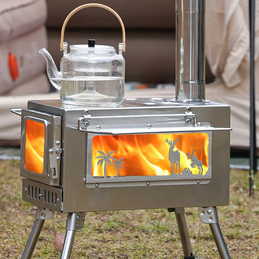 Portable Foldable Wood Stove Stainless Steel Heat-Resistant Tent Heater  Light Outdoor Camping Cookstove