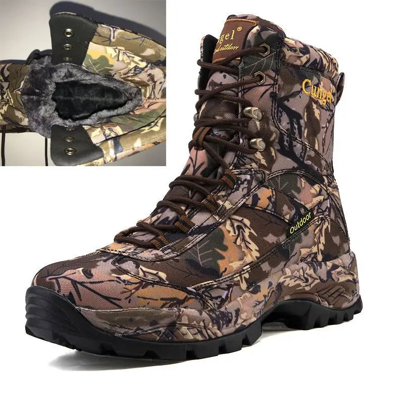 Men's High Top Camouflage Hunting Boots Breathable Tactical Shoes Outdoor Hiking Wear-Resistant Waterproof Mountaineering Boots