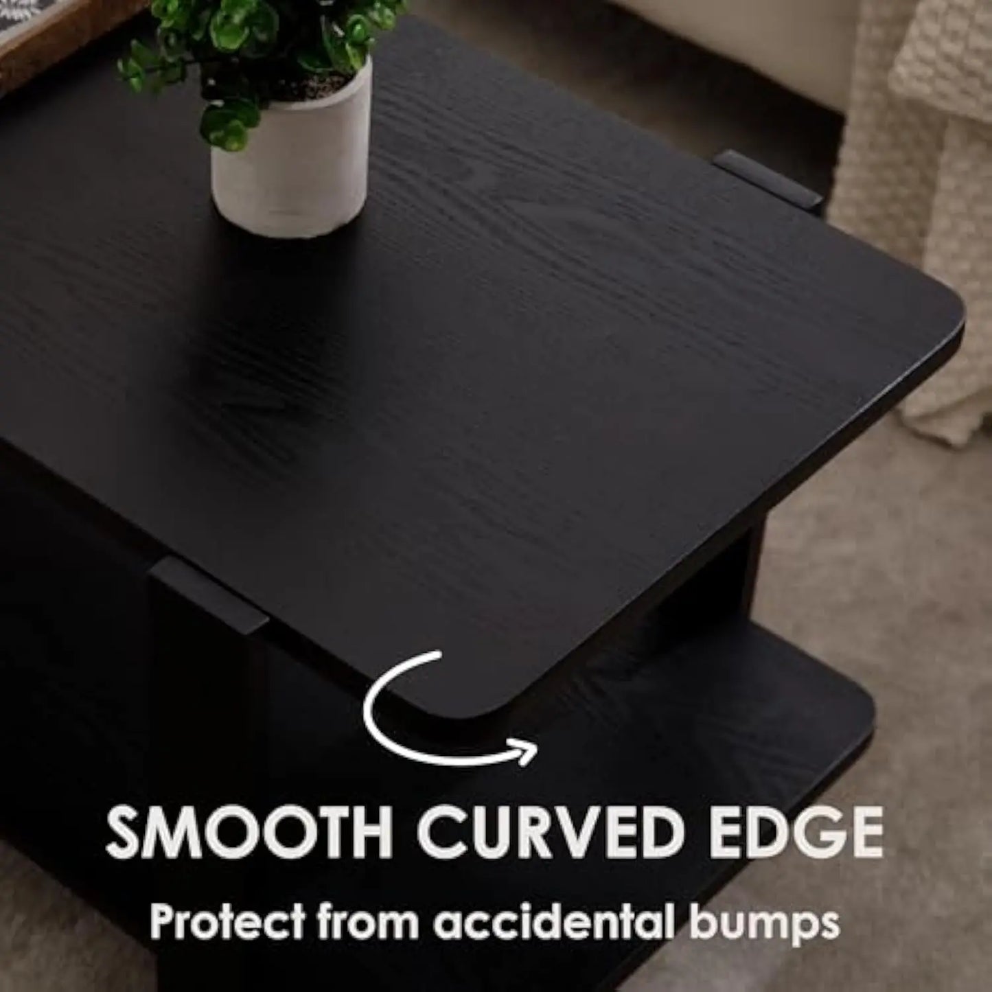 Modern Coffee Table with Storage, Black Coffee Table for Living Room, Rubber Wooden Rectangle Minimalist Tea Table for Small Sp