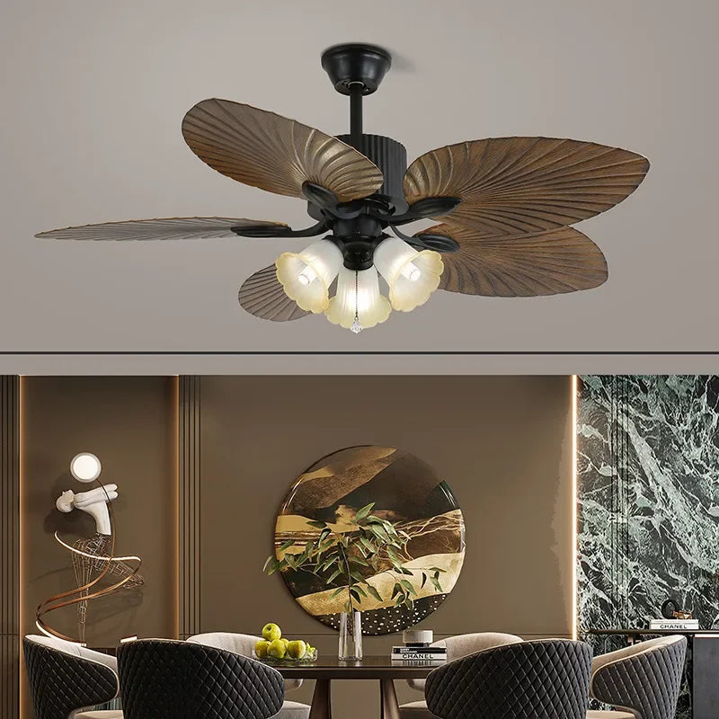 American Retro celiing Fan Light European Mid-Century Luxury chandelier  Living Room Restaurant Bedroom Villa Cafe Remote Fan