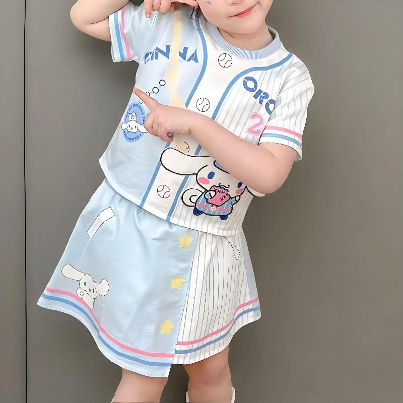 2025 Summer Girls Casual Clothing Sets Cartoon Printed Children Kuromi T Shirt Skirt 2pcs Set Kids Breathable Outfits Outfoor
