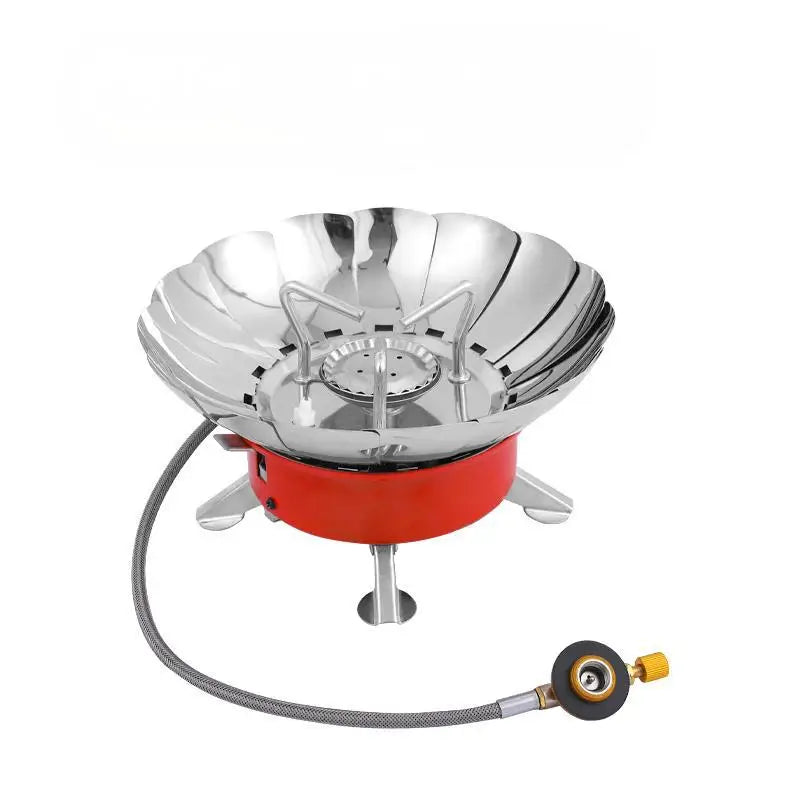 Outdoor Mini Portable Folding Heater Camping Lotus Burner Kitchen Cooker Heating Foldable Furance Head Card Gas Stove Wind Proof