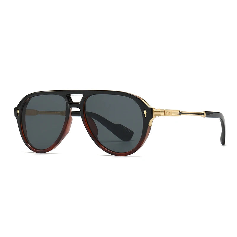 New European and American Men's Aviator Glasses Retro Double-Brorgon Square Frame Sunglasses Cross-Border Spot Wholesale