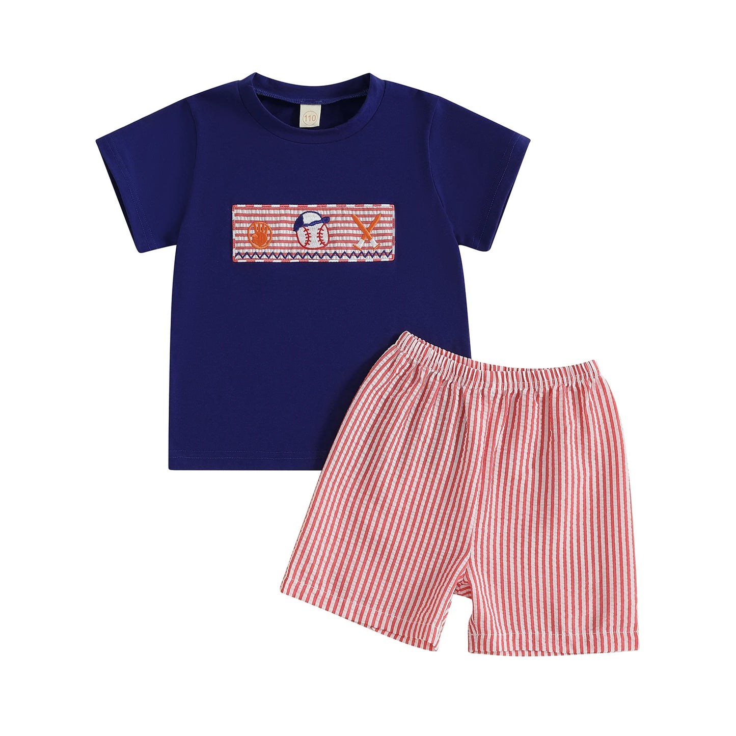 Toddler Boys Casual Outfits Striped Short Sleeves T-Shirt and Denim Shorts Set for 2 Piece Summer Clothes Set with Embroidery
