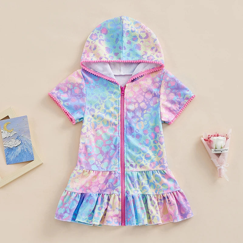 Girls Tropical Print Ruffle Sleeve  Swimsuit with UPF 50 Sun Protection and Matching Cover-Up