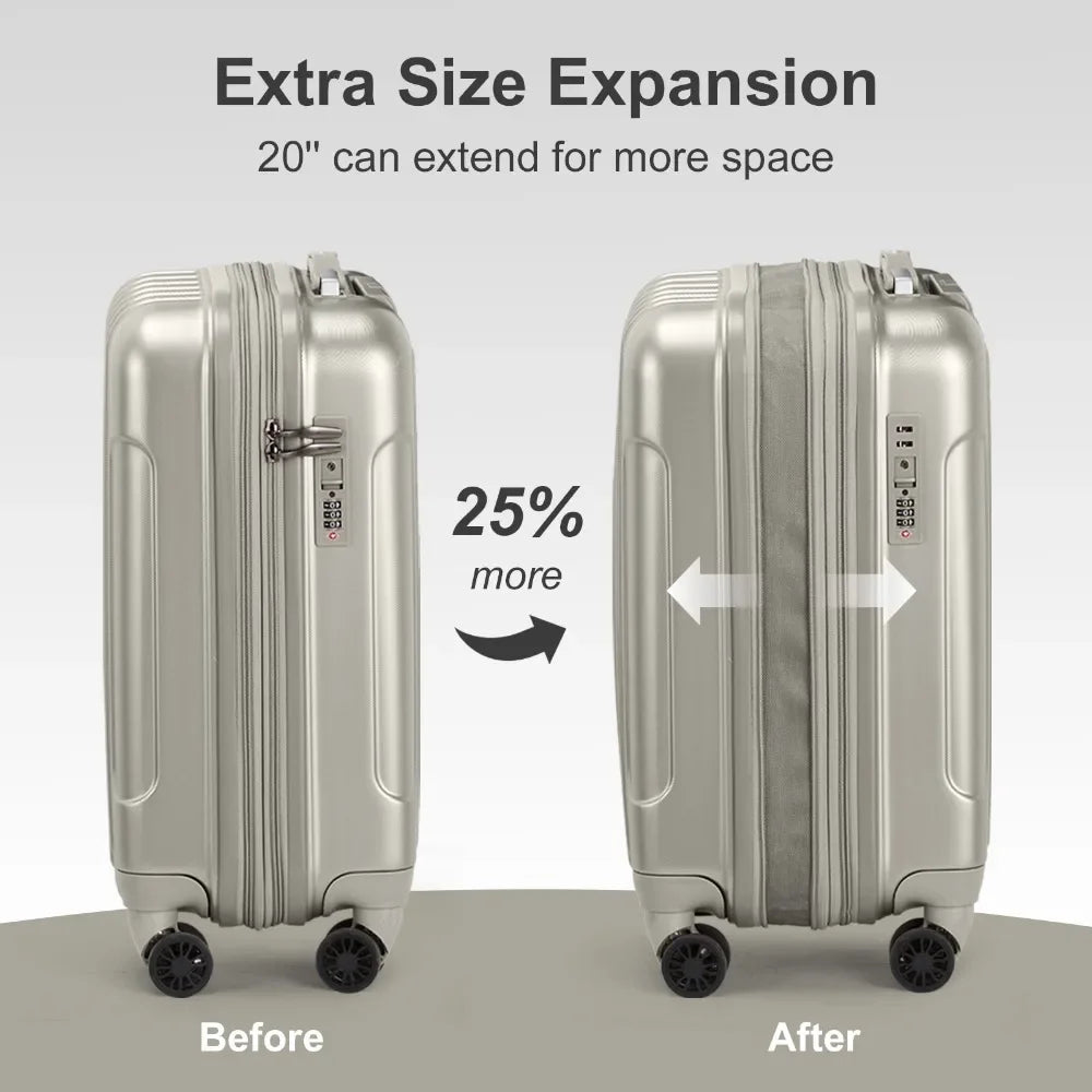 14" Mini Cosmetic Cases 2 Piece Luggage Set, 20" Carry-On Expandble Luggage Hardside Lightweight Suitcase