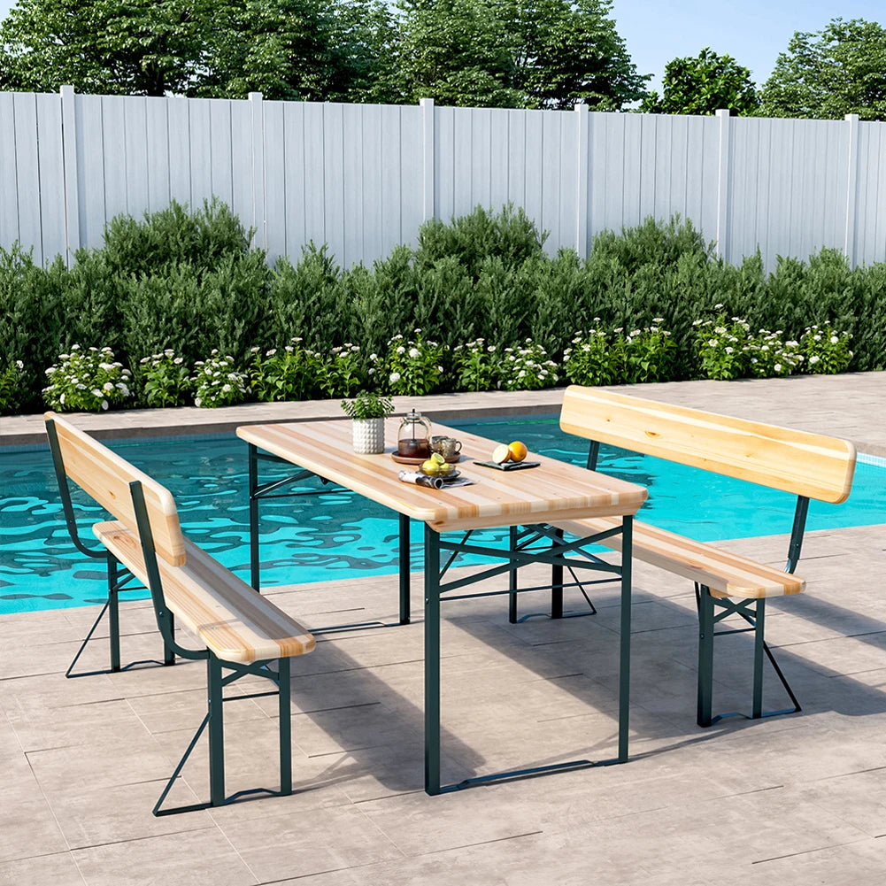 Voltsify 2 Pcs Contemporary Folding Wooden Garden Bench Outdoors