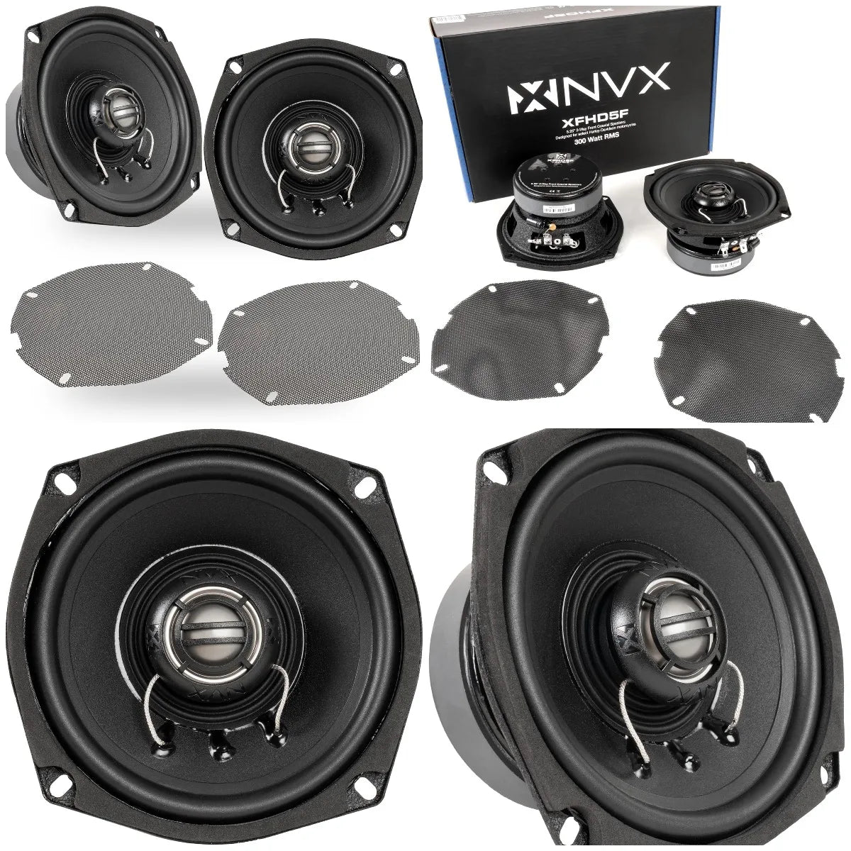 XFHD5F 5.25” 600W Peak Motorcycle Speakers with 1' Titanium Tweeters, Waterproof, Plug-and-Play, Compatible with Harley-Davidson