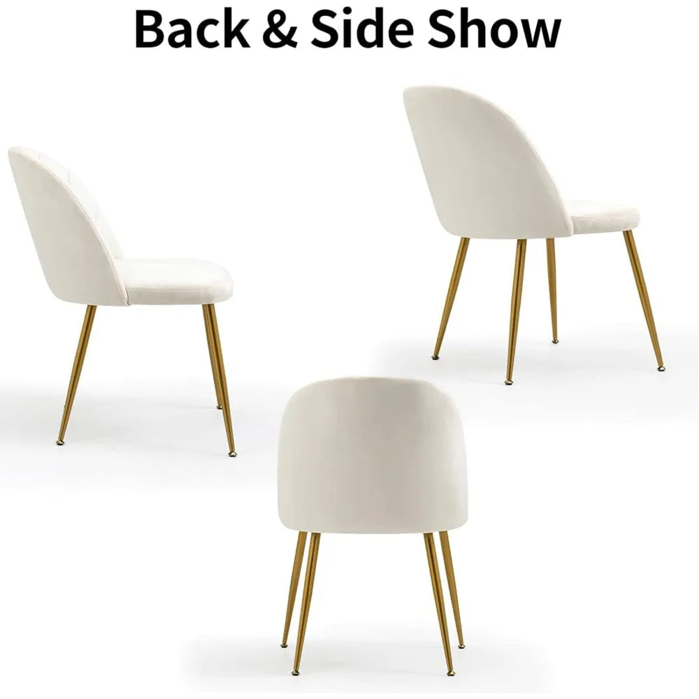 Velvet Dining Chairs Set of 4, Upholstered Mid Century Modern Dining Chairs, Armless Dining Chairs with Metal Gold Legs