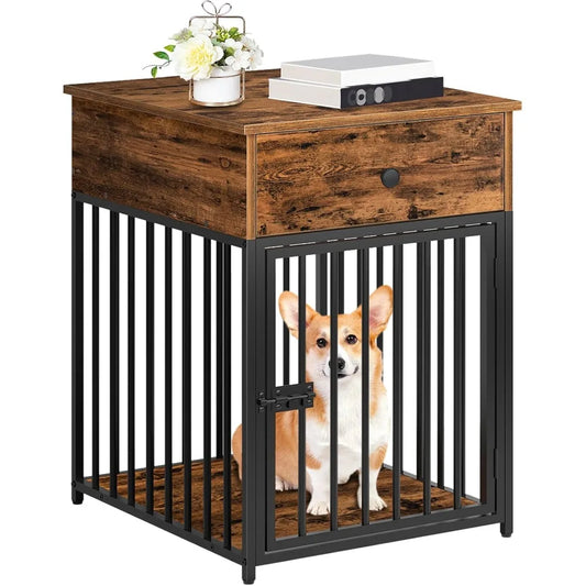 Crate, wooden dog house, kennel with drawers, indoor pet crate nightstand for puppies, steel pipe puppy cage, chewy