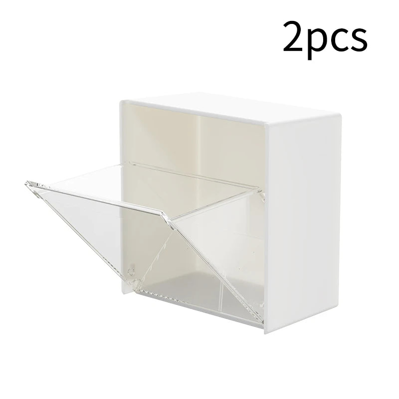 4pcs Plastic Wall Mounted Storage Boxes Dustproof Bathroom Organizer for Cotton Swabs Makeup Adhesive Small Jewelry Holder Box