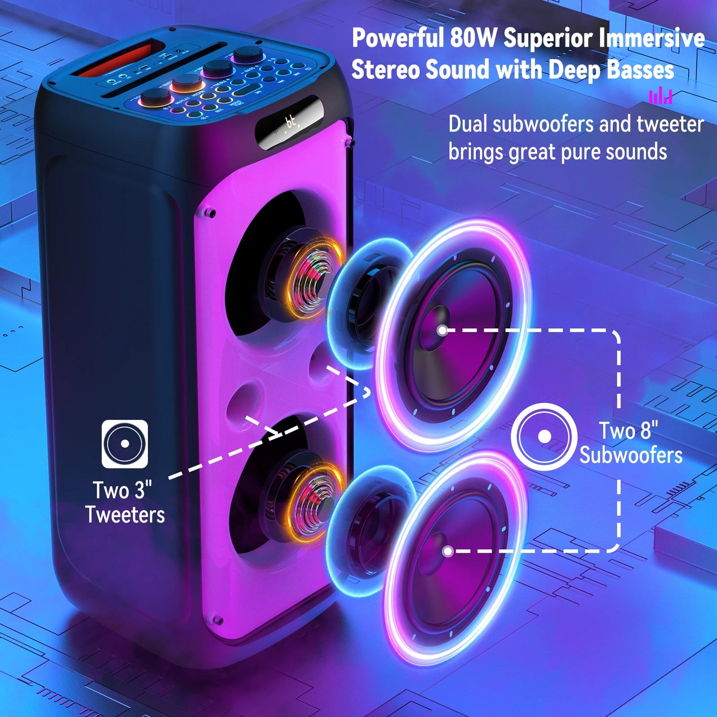 Karaoke Machine for Adults, Big Party Speaker with 500W Peak Power, Wireless PA System with Dual 8" Subwoofers, Disco Lights