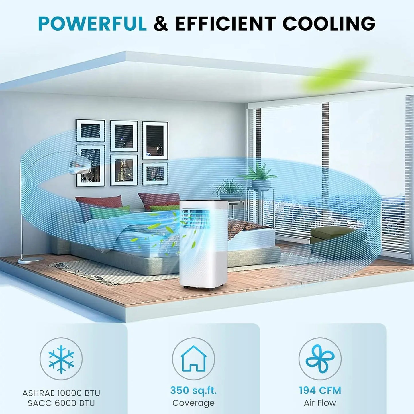 Portable Air Conditioner, 10000 BTU Powerful AC Unit with Remote Control and 4 Casters, 3-in-1 Air Cooler