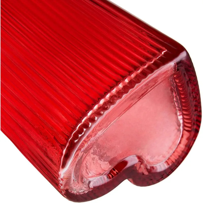 Decorative Vase Heart Shaped Glass Flower Vase for Home Wedding Table Centerpieces (Red)