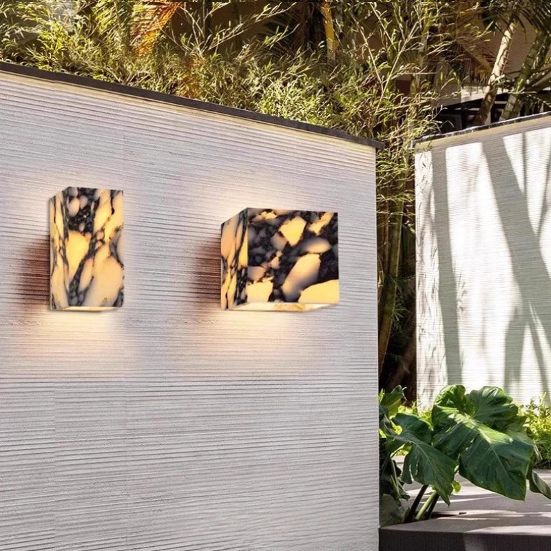 Luxury Black Cuboid Natural Stone Wall Lamp High-end Bedroom Bedside LED Sconce Living room Bathroom Waterproof Lighting Fixture