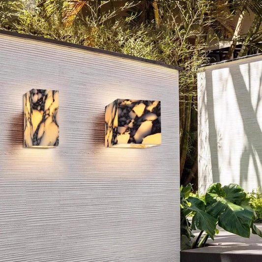Luxury Black Cuboid Natural Stone Wall Lamp High-end Bedroom Bedside LED Sconce Living room Bathroom Waterproof Lighting Fixture