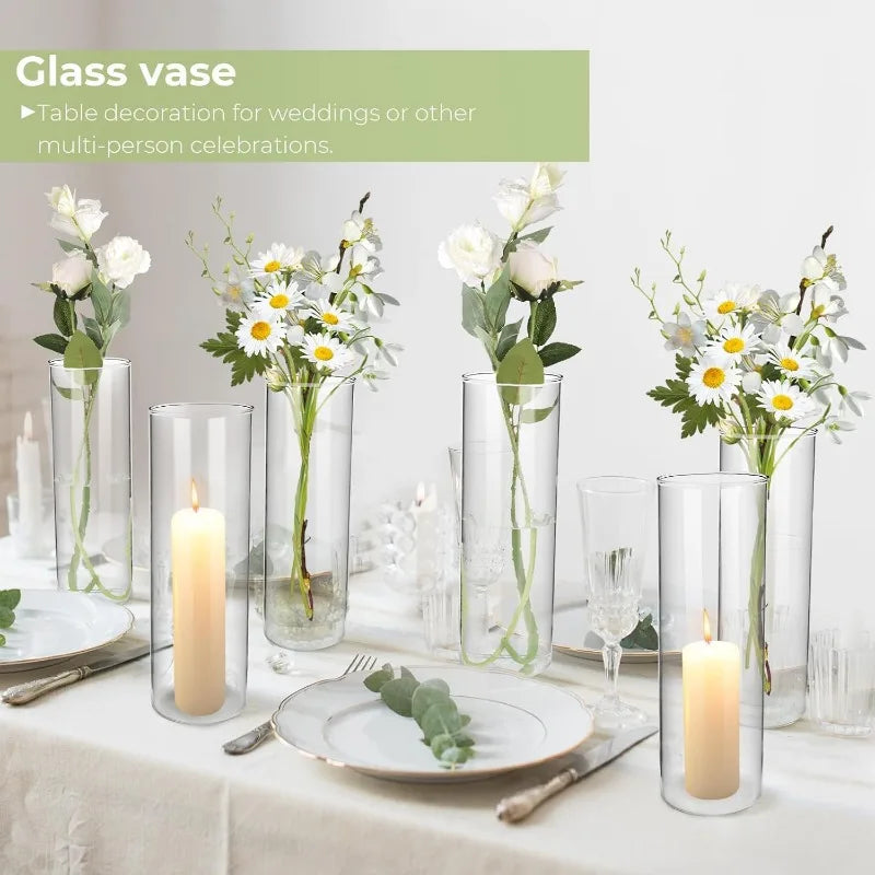 Glass Vases for Centerpieces, 16 Pcs Large Glass Cylinder Vases 12 Inch Tall Clear Flower Vase Bulk for Hurricane Floating