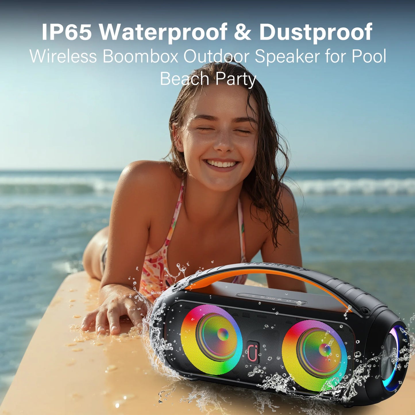 Portable Bluetooth Wireless Speaker, Loud Boombox Speaker with Subwoofer, Powerful Deep Bass Stereo Sound, IP65 Waterproof