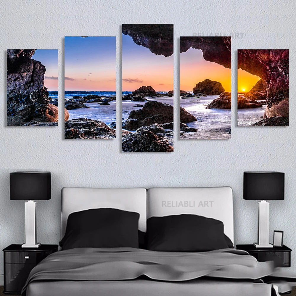5pcs Landscape Canvas Painting Modern Wall Art Printed Picture Home Decor Mountain Sunset Wall Art for Living Room Decor Unframe