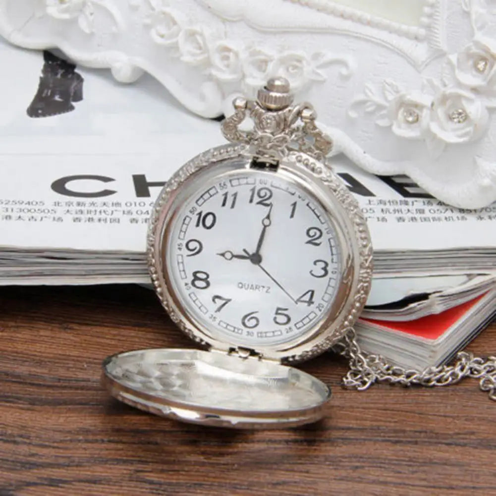 Pocket Watch with Chain Necklace Vintage Quartz Pendant Watches Clock Chain Mens Women