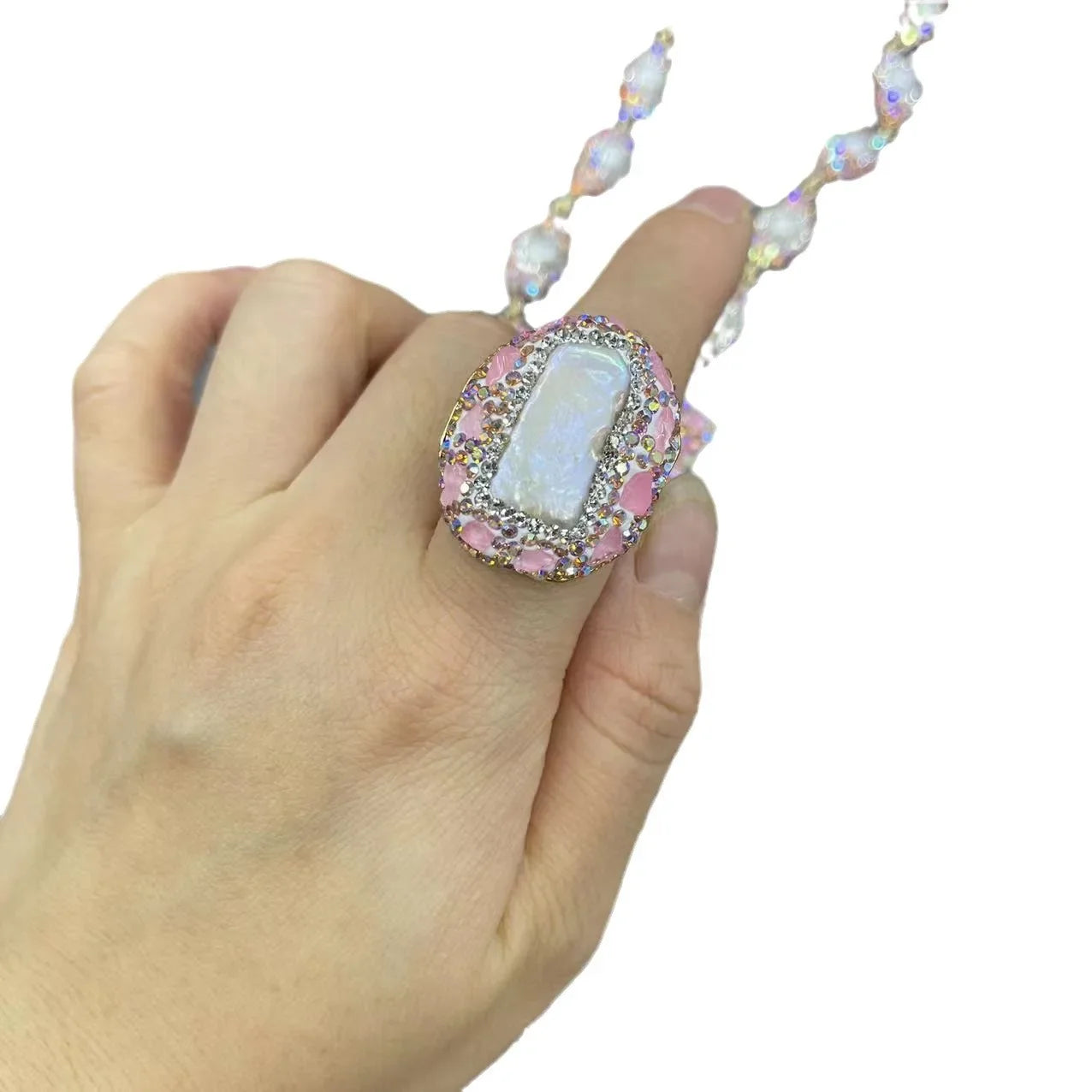 New Baroque pearl jewelry set inlaid with natural rough stone premium four-piece set exaggerated personalized design jewelry