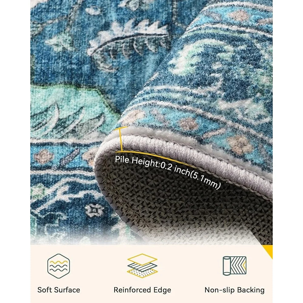 Washable Non-Slip Area Rug 5x7 Floral Vintage Distress Print Soft Carpet Thick Non Slip Backing Living Room Bedroom Dining Room