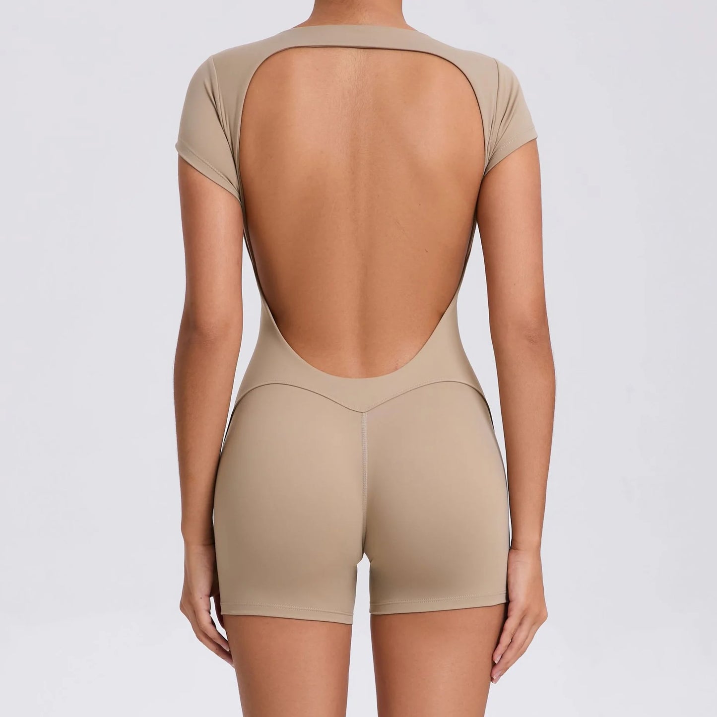Women's One-piece Yoga Jumpsuit Short Sleeve Open Back Slim Fit Sports Outfit Tights Quick-drying Hip Lift Gym Fitness Clothes