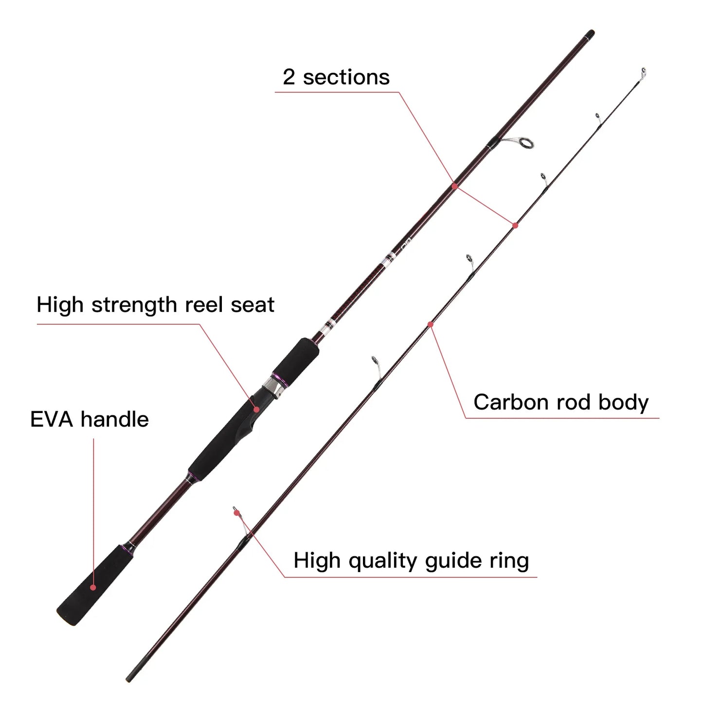Carbon Spinning Fishing Rod 1.8m Solid Casting Fishing Rod with Comfort EVA Grip for Bass Fishing Walleye Fishing Trout Fishing