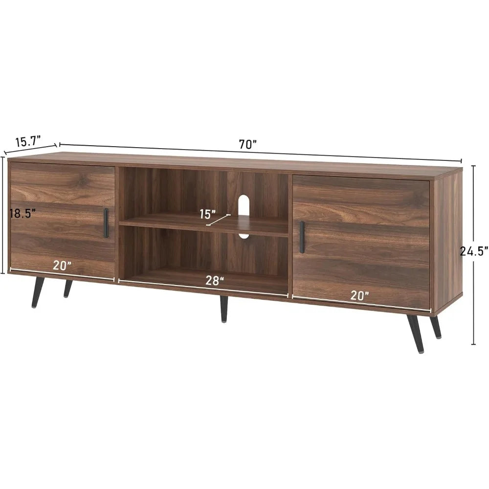 70 Inch Mid Century Modern TV Stand for 75 Inch TV, Wood TV Stand with Storage, Entertainment Center for Living Room Bedroom,