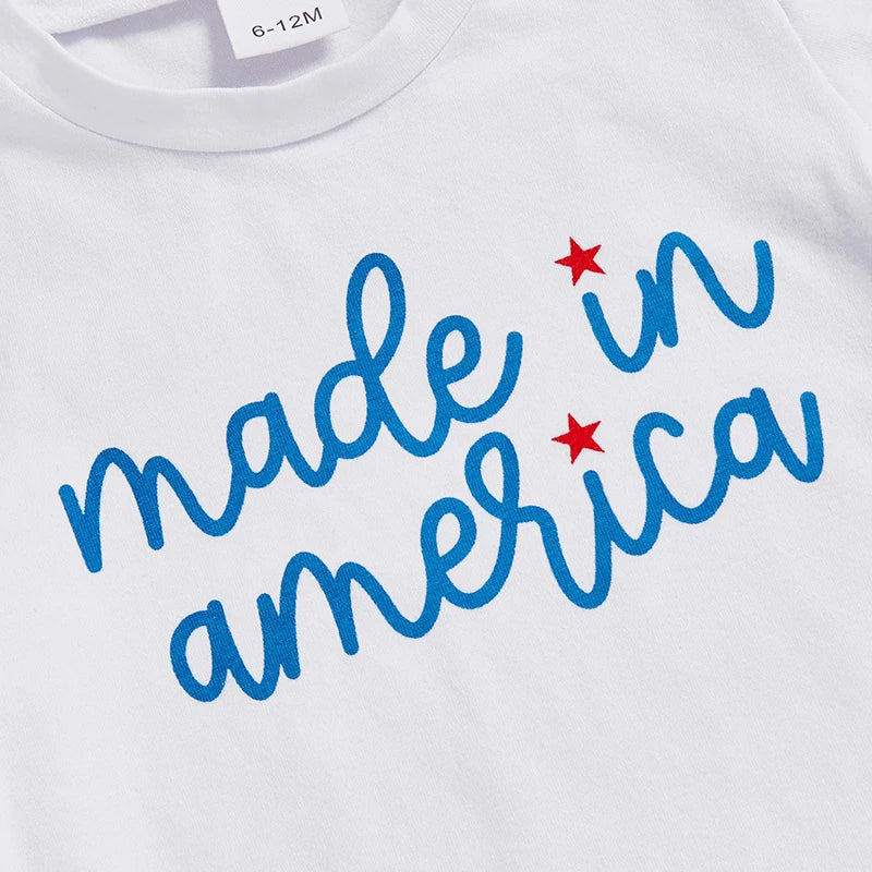 Independence Day Toddler Girl Outfits American Flag Print Round Neck Short Sleeve Tops Star Print Skirts 2Pcs Clothes Set