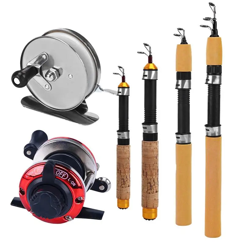 Ice Fishing Rod With Reel Mini Telescopic Fishing Rod 60 80 100CM Carbon River Shrimp Carp Fishing Pole For Winter Fishing Gears