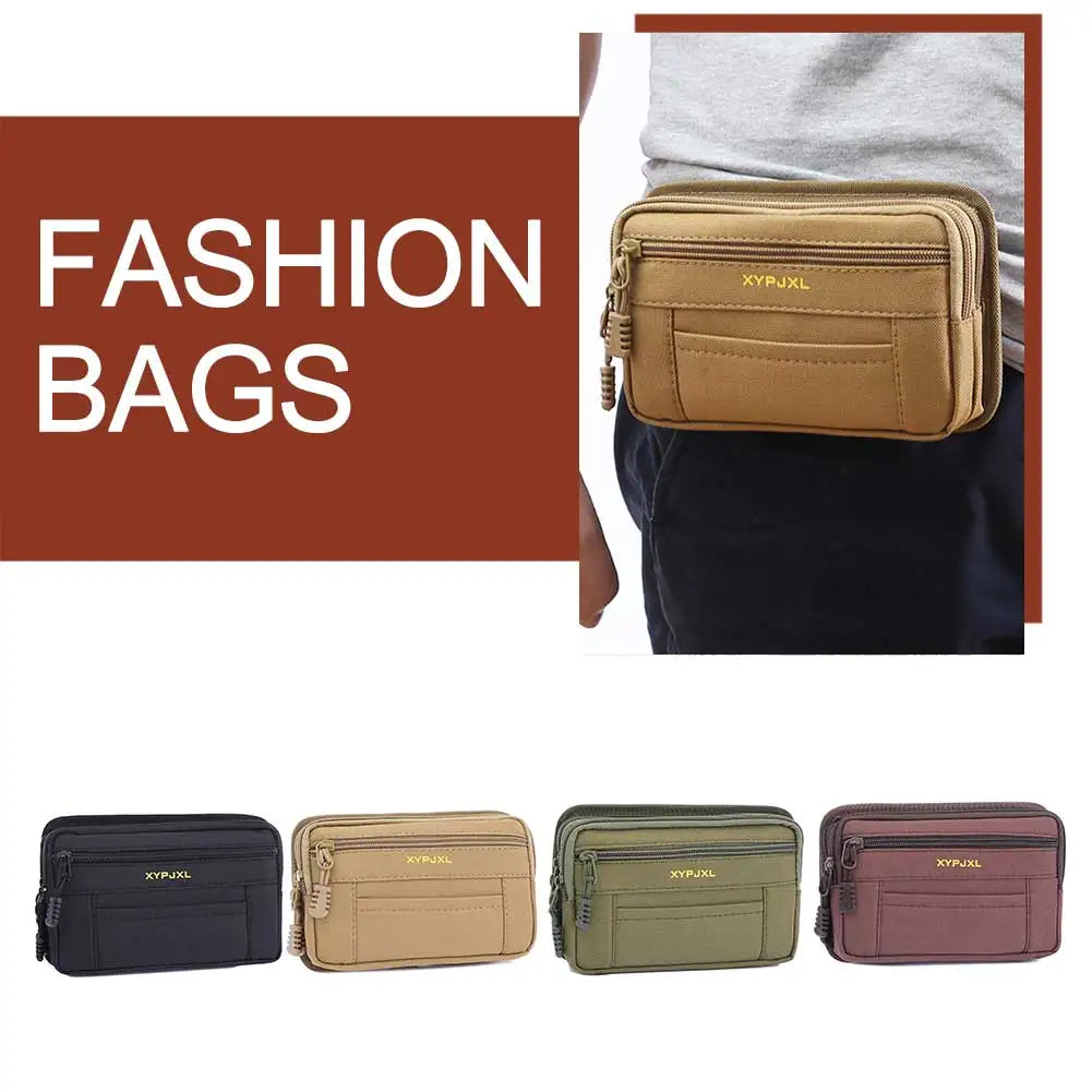Men Belt Pack Multi-Compartment Wallet Pouch Portable Mobile Phone Purse Canvas Hiking Cycling Travel Tools