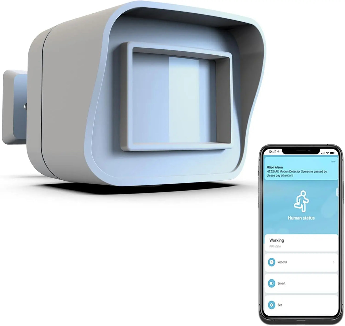HTZSAFE Smart Motion Sensor-WiFi Motion Detector-Smart Outdoor Home Security-Weather Resistant-Remote APP Notifications