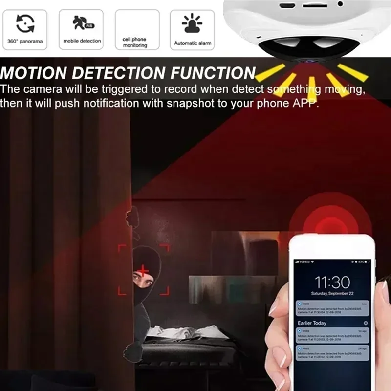 ELECT-Smart Home Security Protection 360° Wifi Panoramic Camera 1080P HD Fisheye IP Cam Night Vision CCTV Small Camcorder