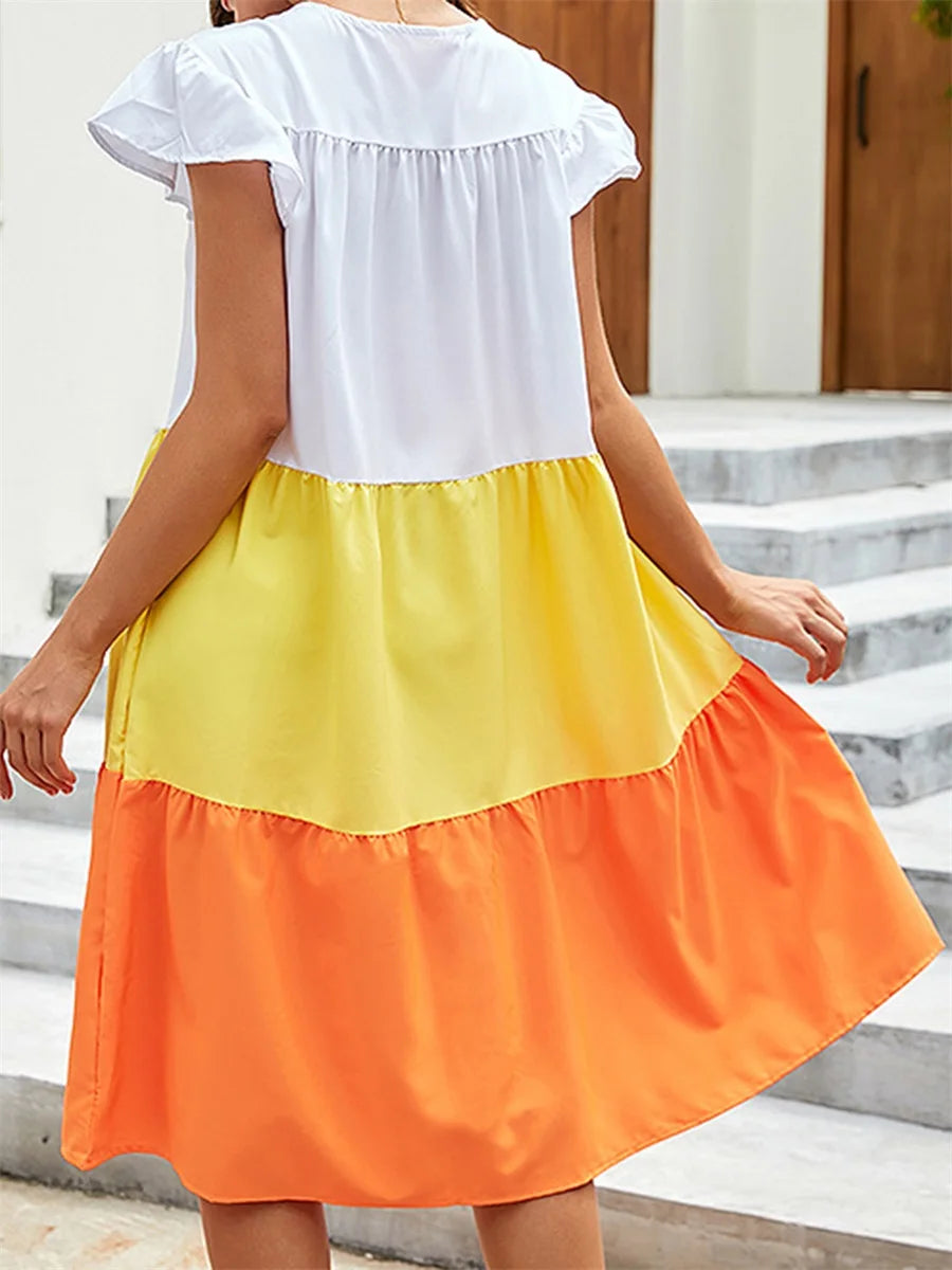 Women s Boho Style Floral Print Maxi Dress with V-Neckline and Flowy Ruffle Sleeves Elegant Summer Beach Dress for Vacation or