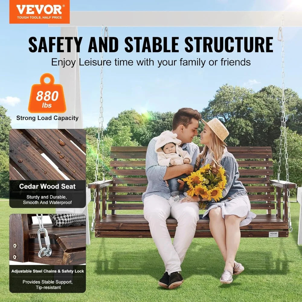 Wooden Porch Swing 4.5 ft, Patio bench swing for Courtyard & Garden, Upgraded 880 lbs Strong Load Capacity, Heavy Duty Swing