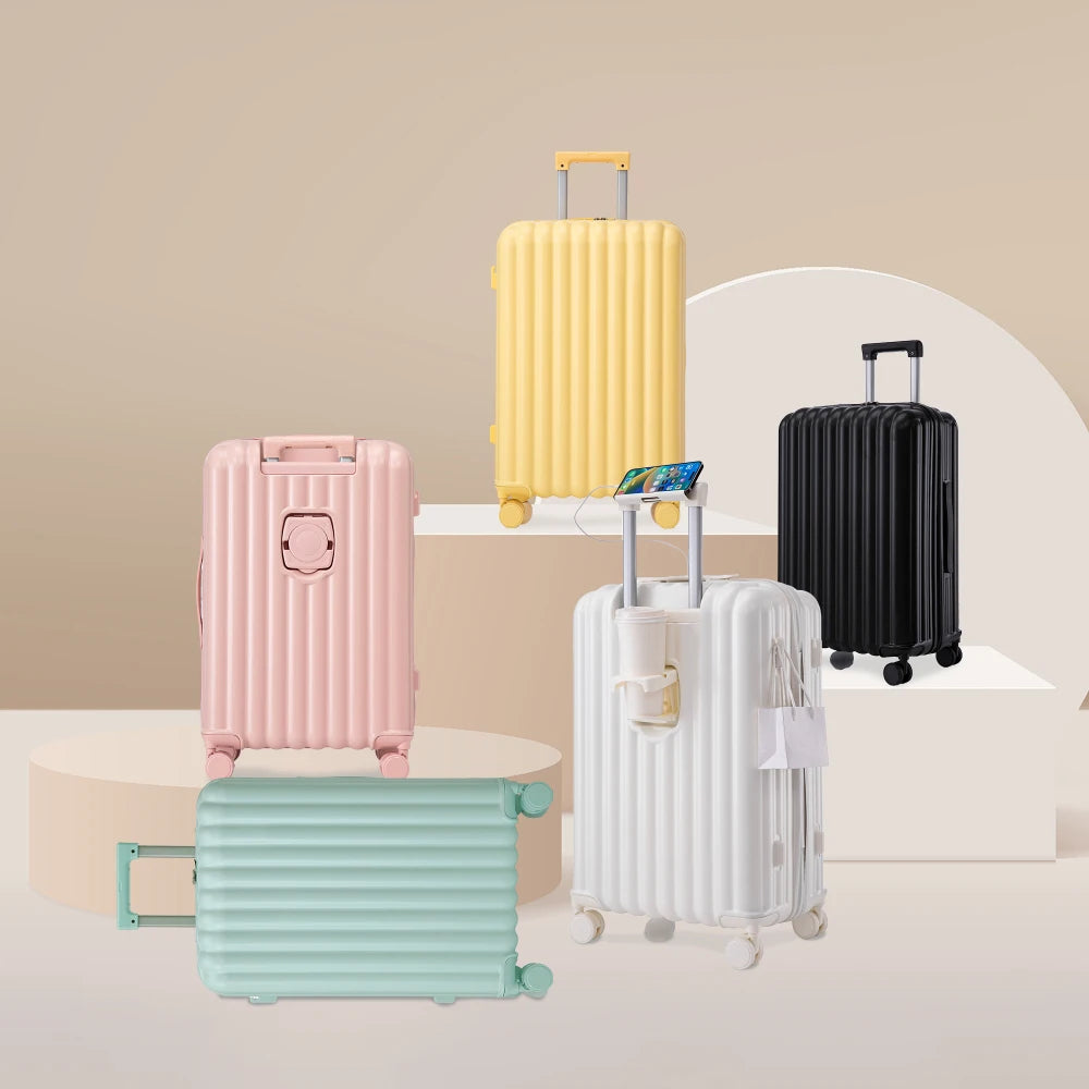 20"/24"/28" 3 Pcs/set in ABS Spinner Wheel Luggage Carry on Suitcase with Cup Holder & USB Port & Phone Holder (Mint Green)