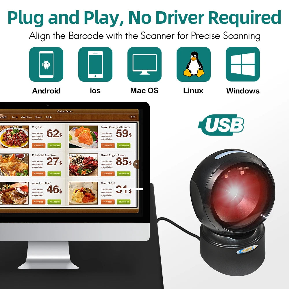High-speed Barcode Scanner Image Platform Desktop Scanner 1D 2D QR code reader USB Omnidirectional