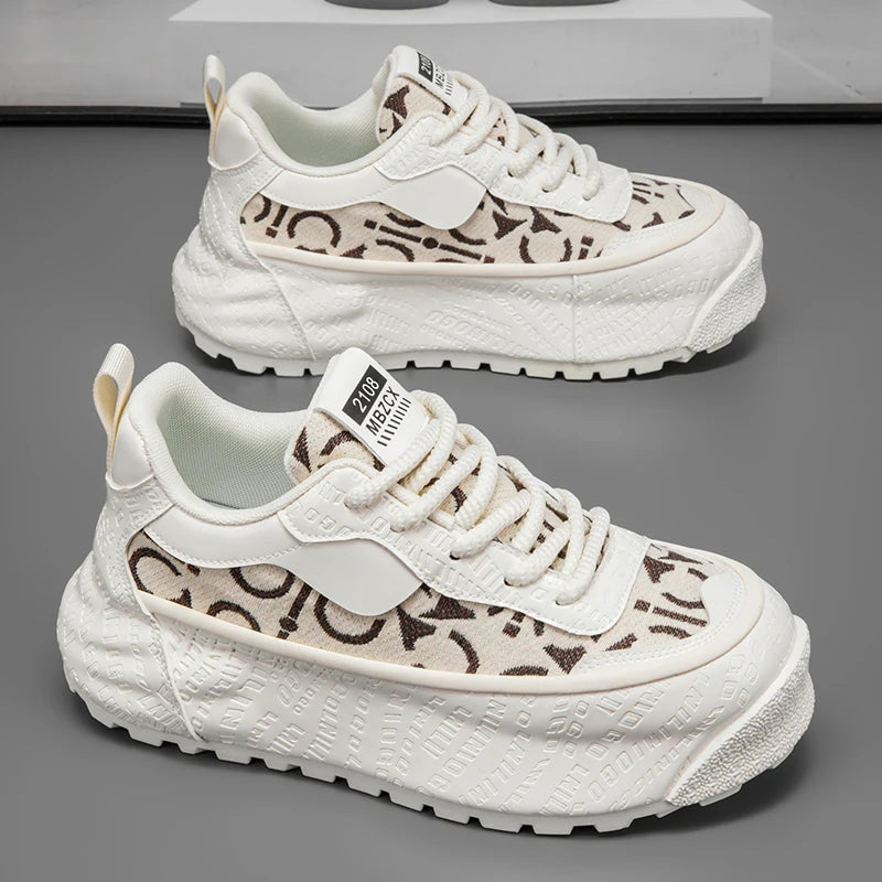 Men's Shoes 2025 Spring and Autumn Fashion Trend Printed Thick Sole Height Increasing Casual Shoes Versatile Warm Sports Shoes
