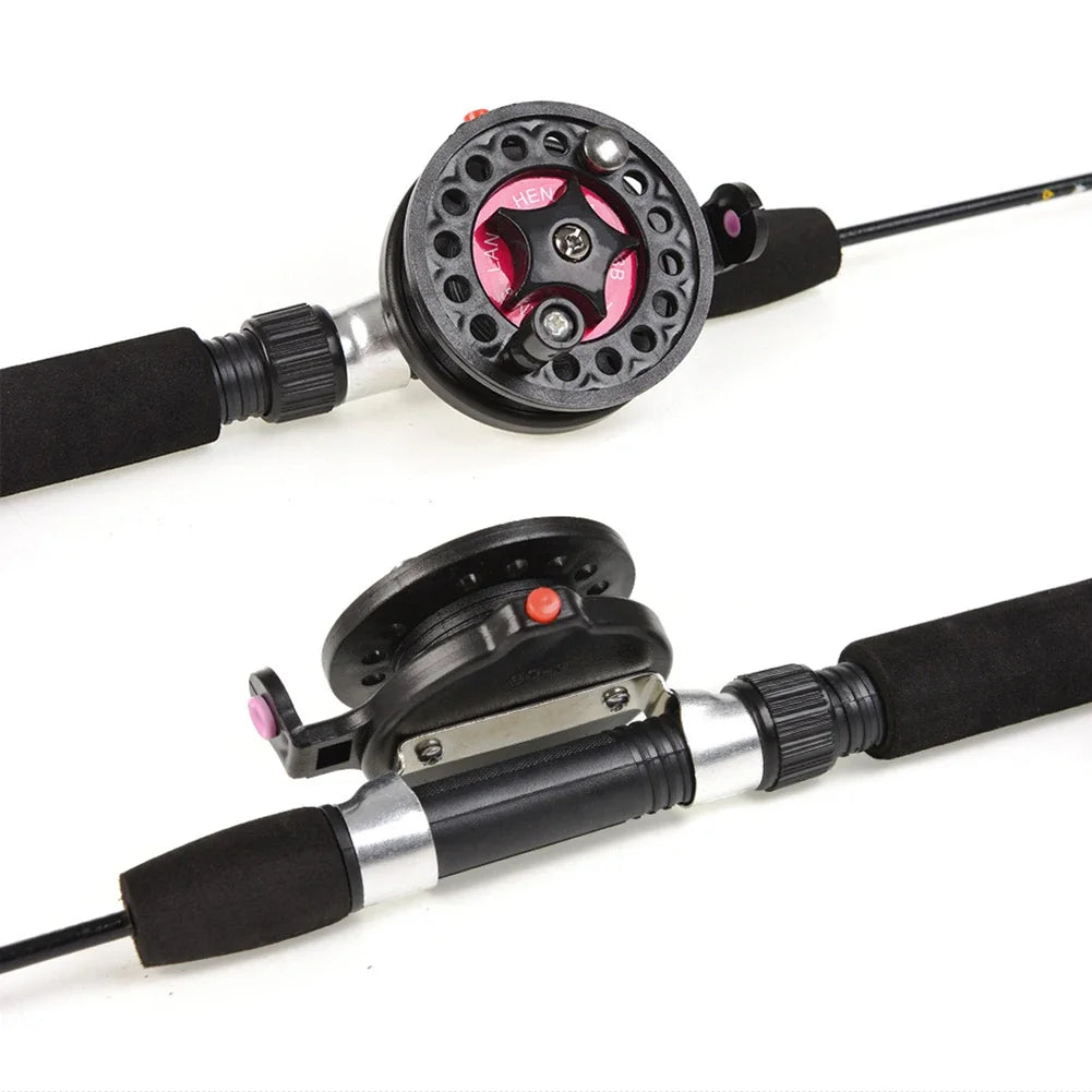 Winter Ice Fishing Rod with Reel Outdoor Fishing Mini Feeder 2 Sections Telescopic Fishing Pole Wheel Tackle Rod Combo Set