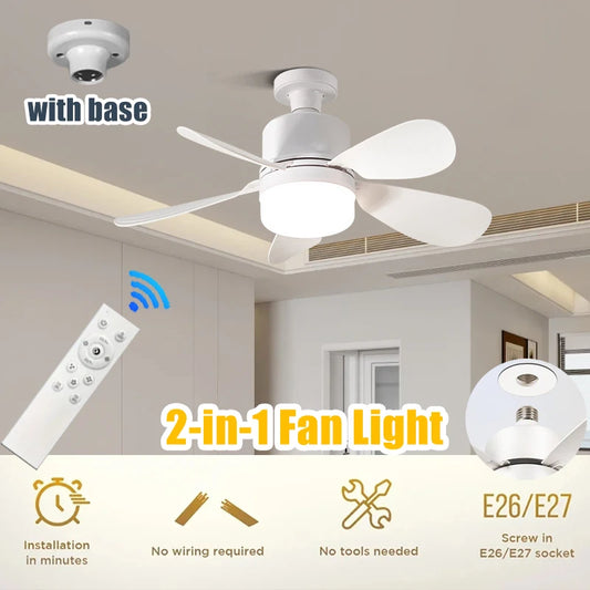 Ceiling Fan with Light With Remote 4 Speed Adjustable 3 Color Lights Timer Setting E27Ceiling Fan Lights Bedroom Kitchen Garage