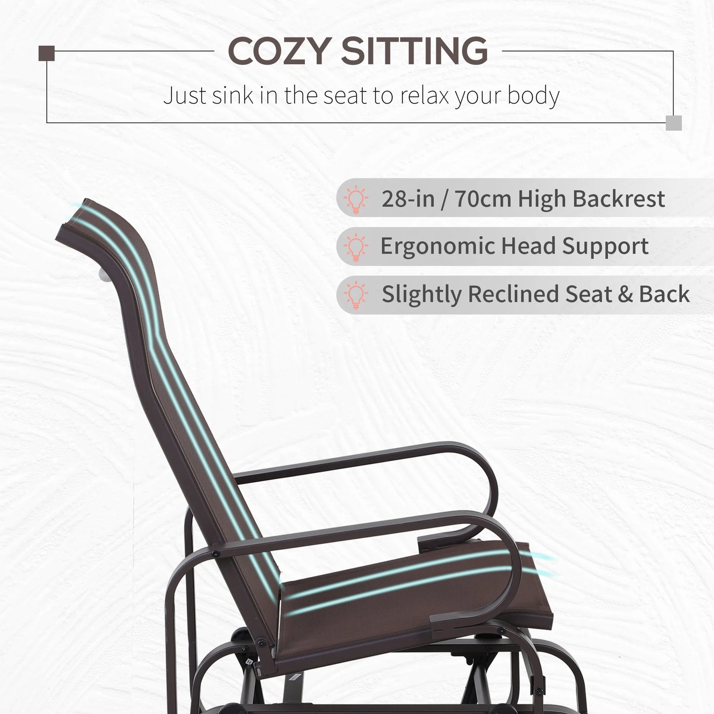 Outsunny Outdoor Gliding Rocking Chair w/ Metal Frame for Patio, Garden, Brown